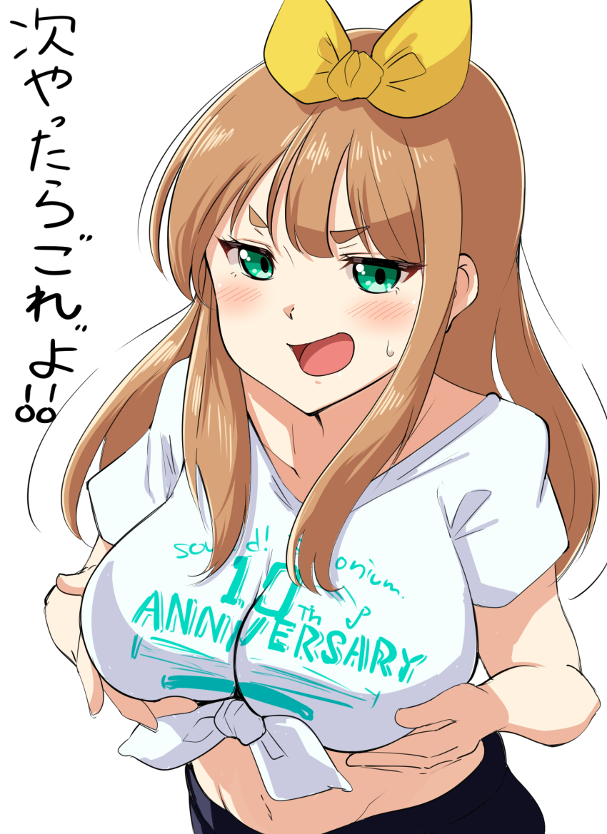 blonde_hair, blush, bow, breasts, green_eyes, hair_ribbon, hibike!_euphonium, highres