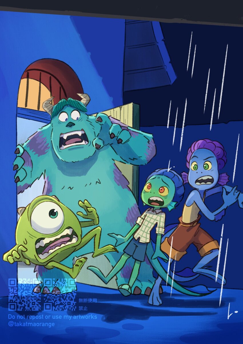 4boys, alberto_scorfano, barefoot, company_connection, dark-skinned_male, dark_skin, highres, james_p._sullivan