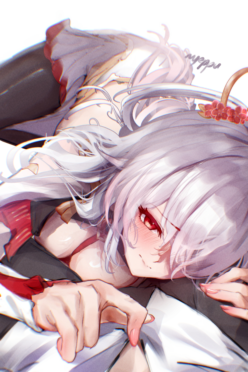 1boy, 1girl, black_pants, black_pantyhose, blush, breasts, captain_(honkai_impact), chromatic_aberration