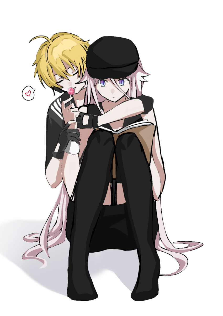 1boy, candy, cevio, conqueror_(cevio), couple, food, highres, ia_(vocaloid)