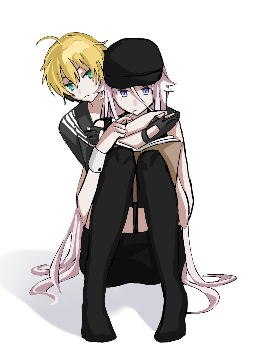 1boy, 1girl, candy, cevio, conqueror_(cevio), couple, food, highres