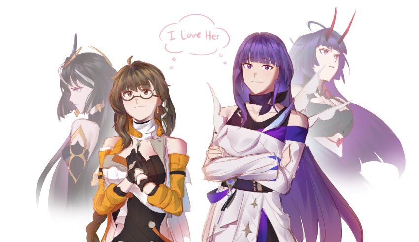 2girls, absurdres, bandana, bandana_around_neck, bare_shoulders, black_bandana, black_gloves, blunt_bangs