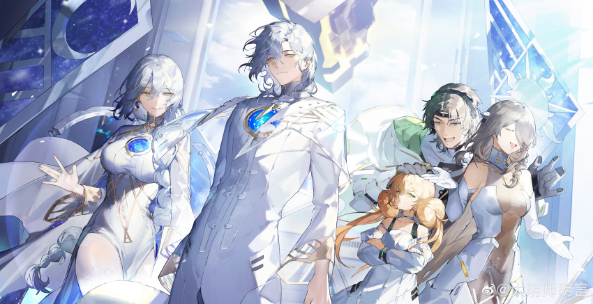 1boy, 3girls, absurdres, alcyone_(neural_cloud), angelus_(neural_cloud), atlas_(neural_cloud), blonde_hair, braid