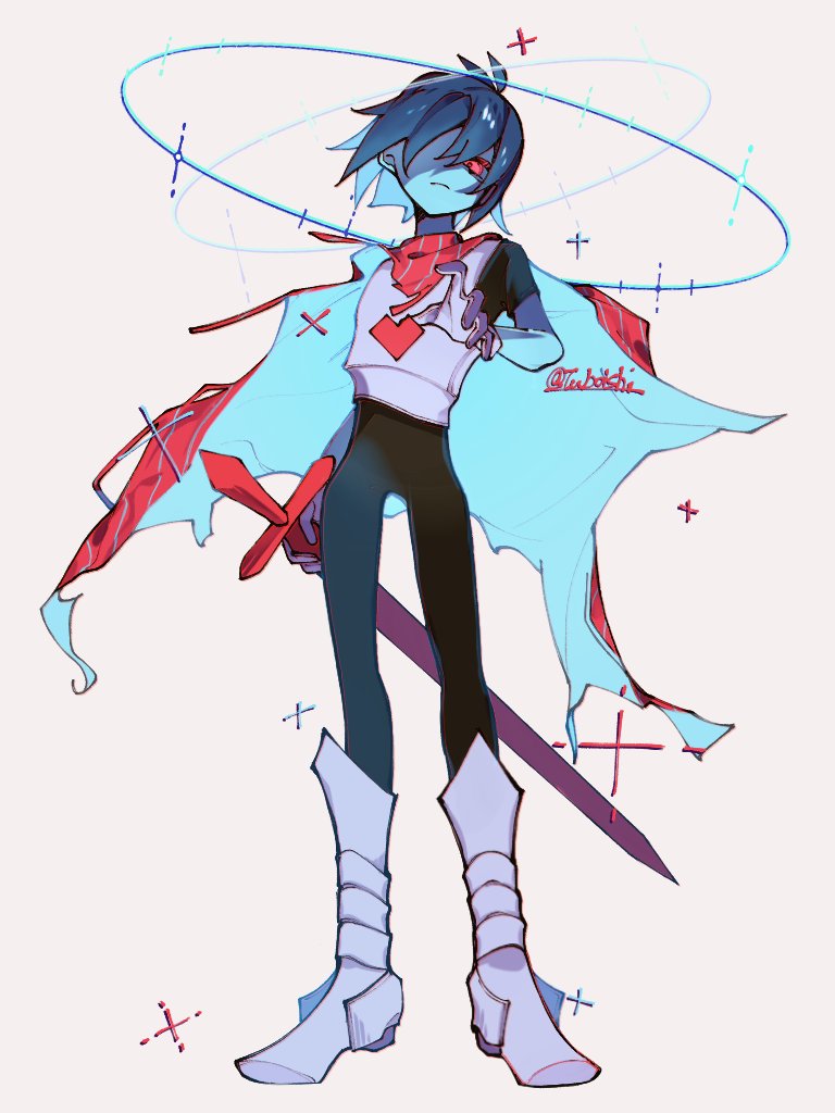 1other, armor, armored_boots, black_bodysuit, bodysuit, boots, cape, closed_mouth