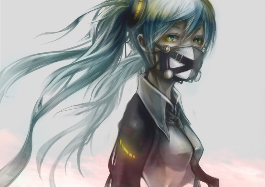 1girl, aqua_hair, female_focus, hair_ornament, hatsune_miku, iroai_midodo, long_hair, mask
