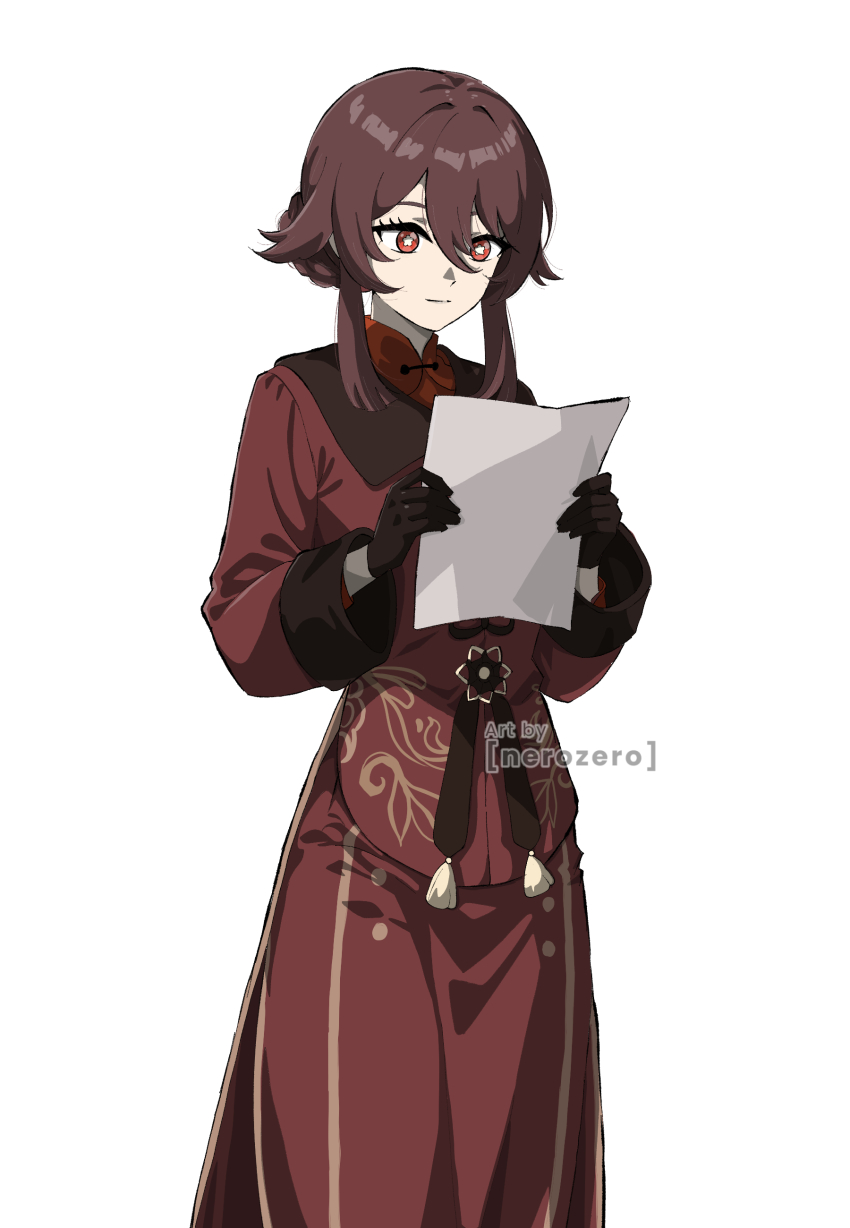 1girl, absurdres, alternate_costume, alternate_hairstyle, artist_name, black_gloves, bright_pupils, brown_hair