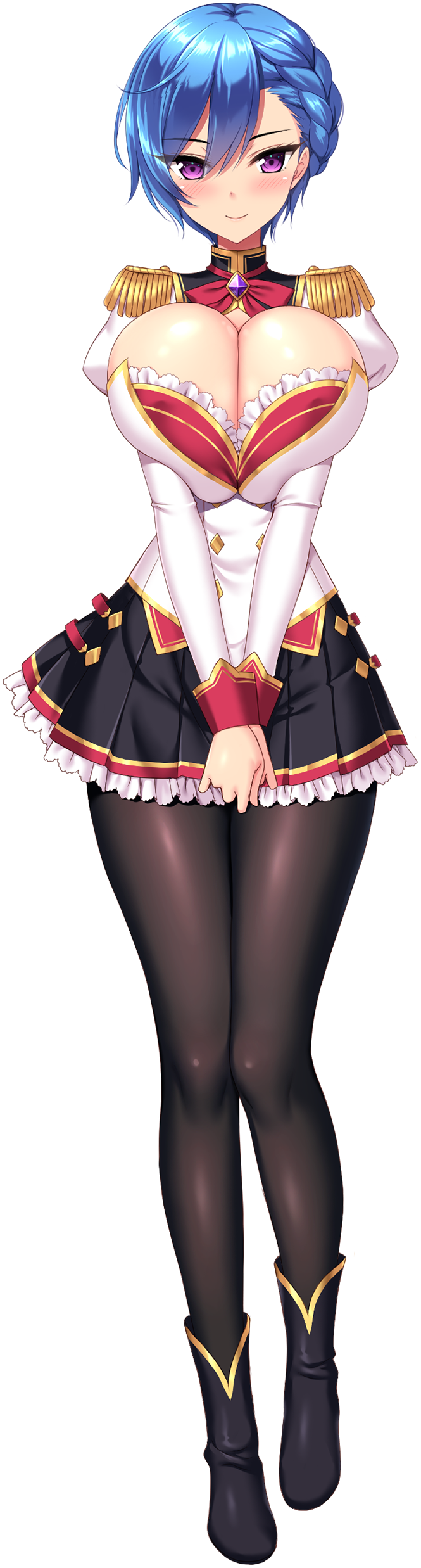 1girl, absurdres, black_pantyhose, black_shoes, black_skirt, blue_hair, blush, braid