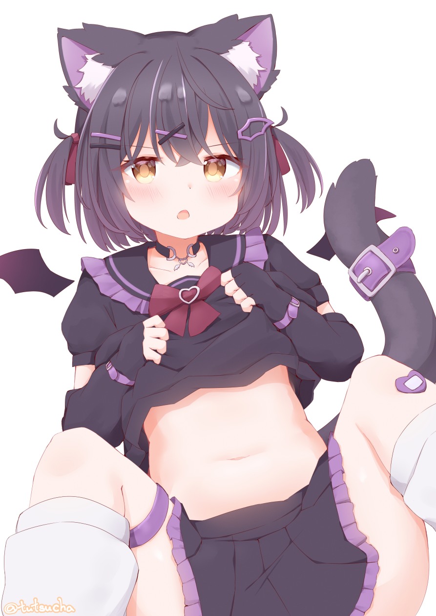 1girl, :3, ;3, animal_ear_fluff, animal_ears, arm_warmers, artist_name, ass