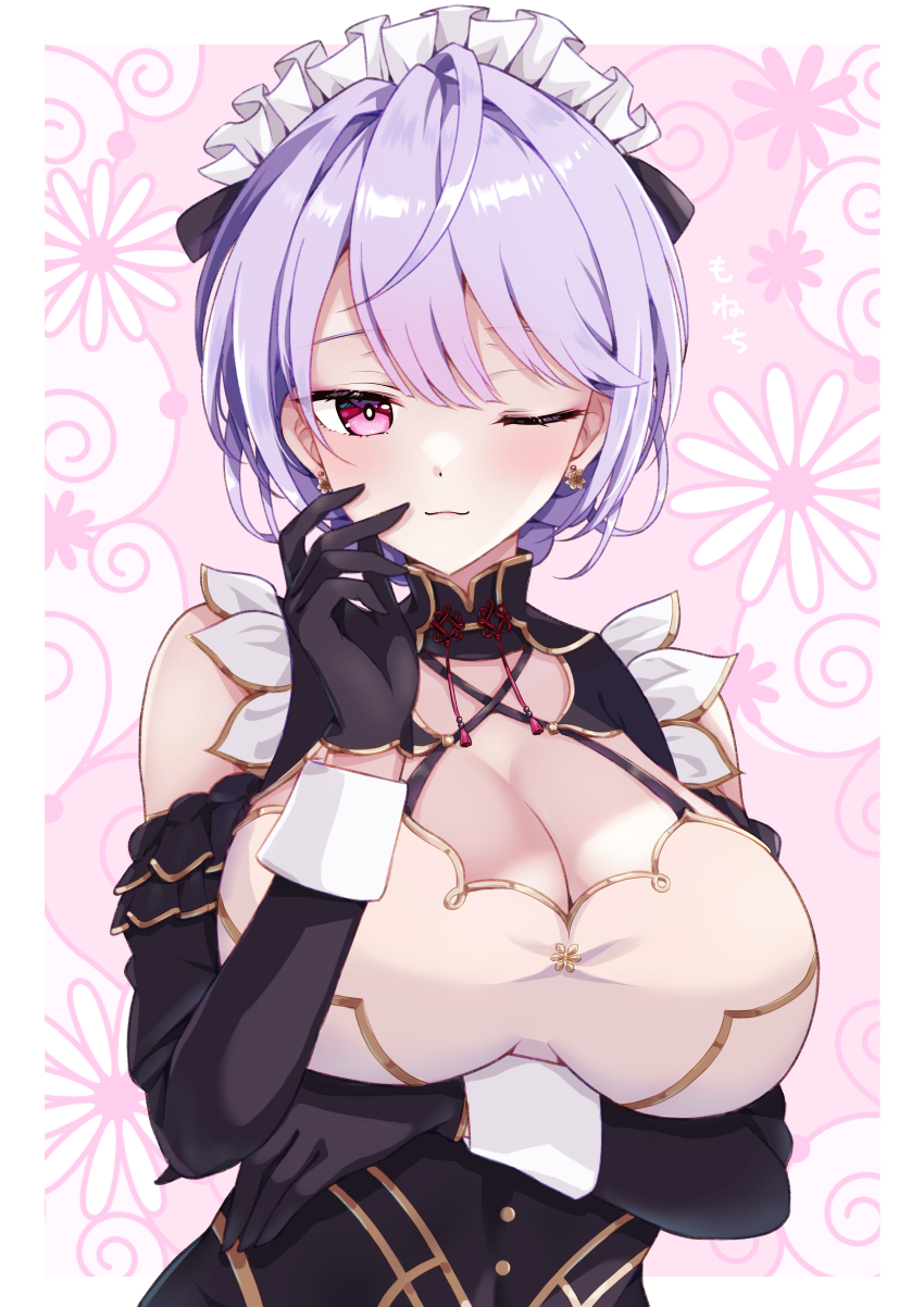 1girl, absurdres, ahoge, bare_shoulders, black_gloves, breasts, cagasyo, chinese_clothes