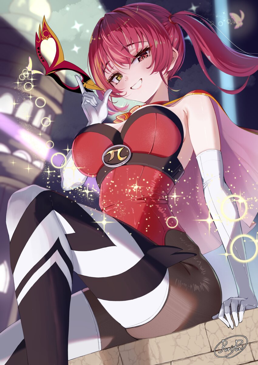 1girl, absurdres, black_pantyhose, blurry, blurry_background, breasts, brick_wall, bug