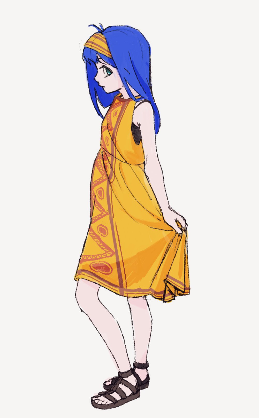 1girl, brown_sandals, dress, full_body, hairband, highres, long_hair, na1gahama