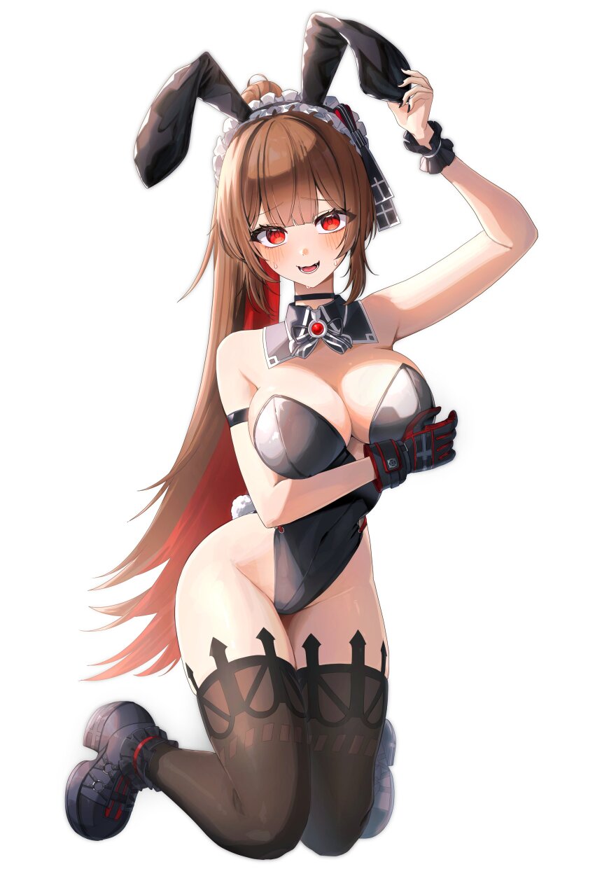 1girl, absurdres, adapted_costume, animal_ears, arm_under_breasts, arm_up, armpits, bare_arms