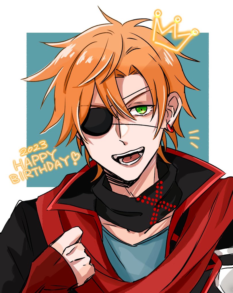 1boy, badge, black_coat, black_headband, black_order_uniform, blue_background, blue_shirt, clothes_grab