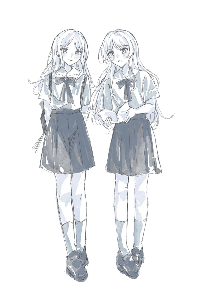 2girls, arms_behind_back, backpack, bag, bang_dream!, bang_dream!_it's_mygo!!!!!, blush, book