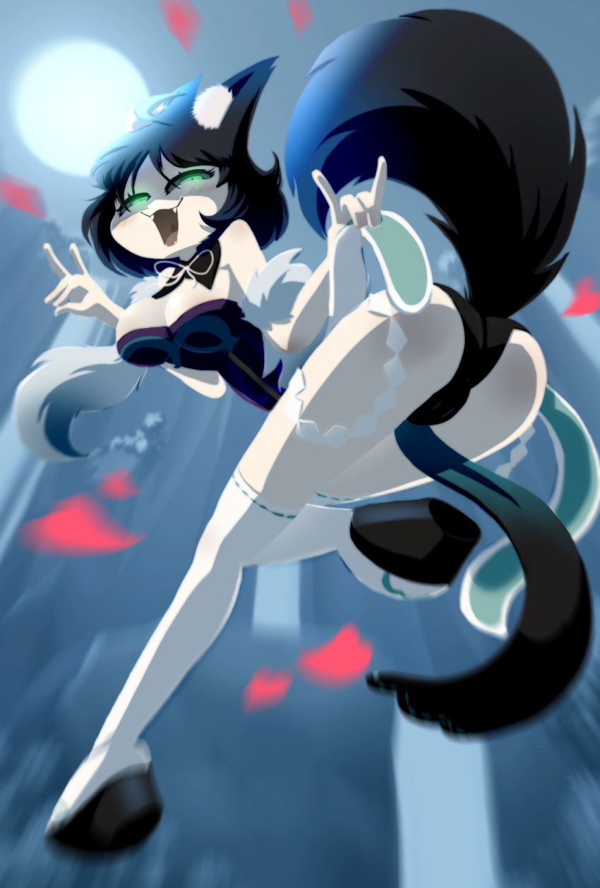 1girl, ahoge, animal_ear_fluff, animal_ears, ass, bare_shoulders, black_hair, commentary