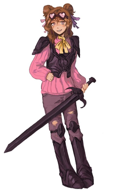 1girl, animification, armor, armored_boots, black_boots, boots, brown_hair, commentary