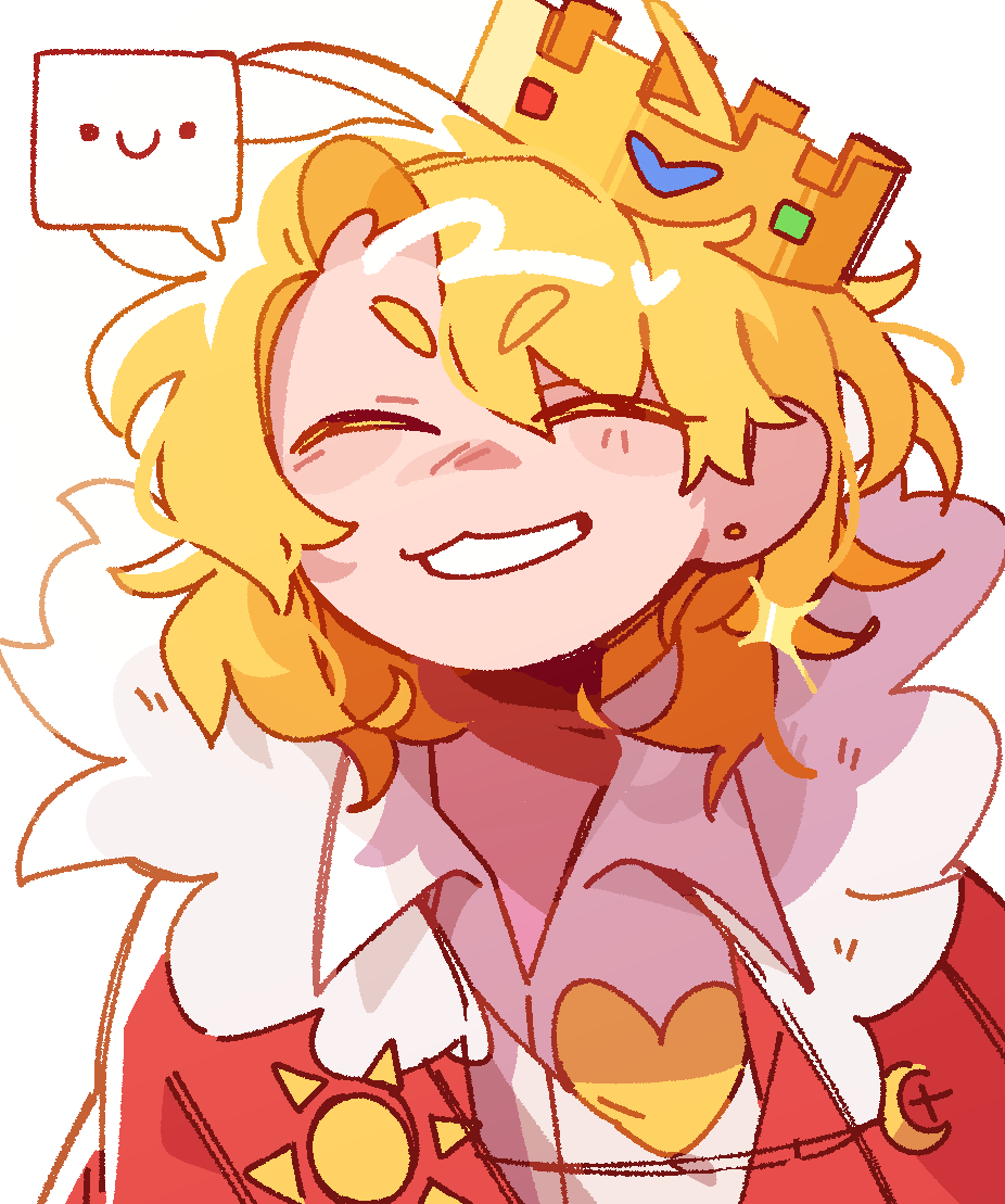 1boy, :3, ^_^, avo_(avo0930), blonde_hair, cape, closed_eyes, commentary