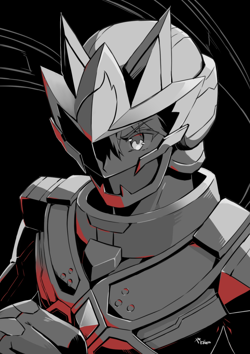 1boy, armor, asagaki_togo, black_armor, black_background, black_helmet, helmet, highres