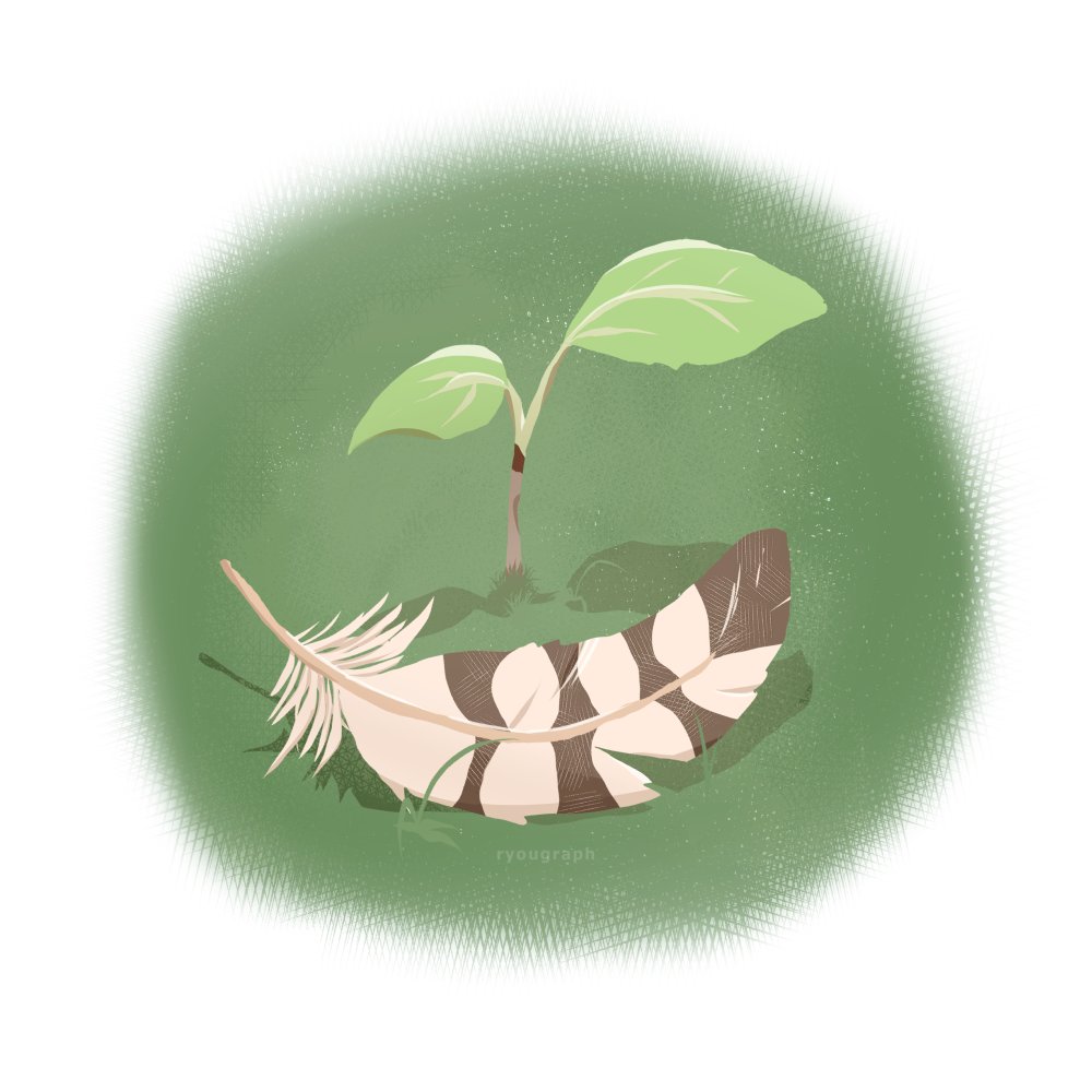 ceres_fauna, commentary, english_commentary, feathers, grass, hololive, hololive_english, mikki_(bukiyos)