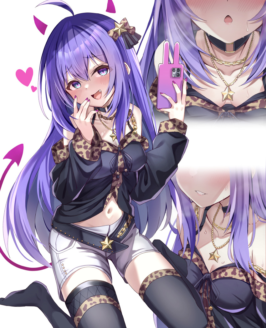 1girl, absurdres, ahoge, animal_print, belt, black_belt, black_shirt, black_thighhighs