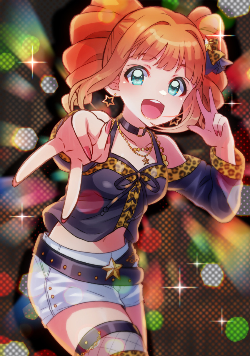 1girl, 81_(mellowry), animal_print, belt, black_belt, black_shirt, blush, bow