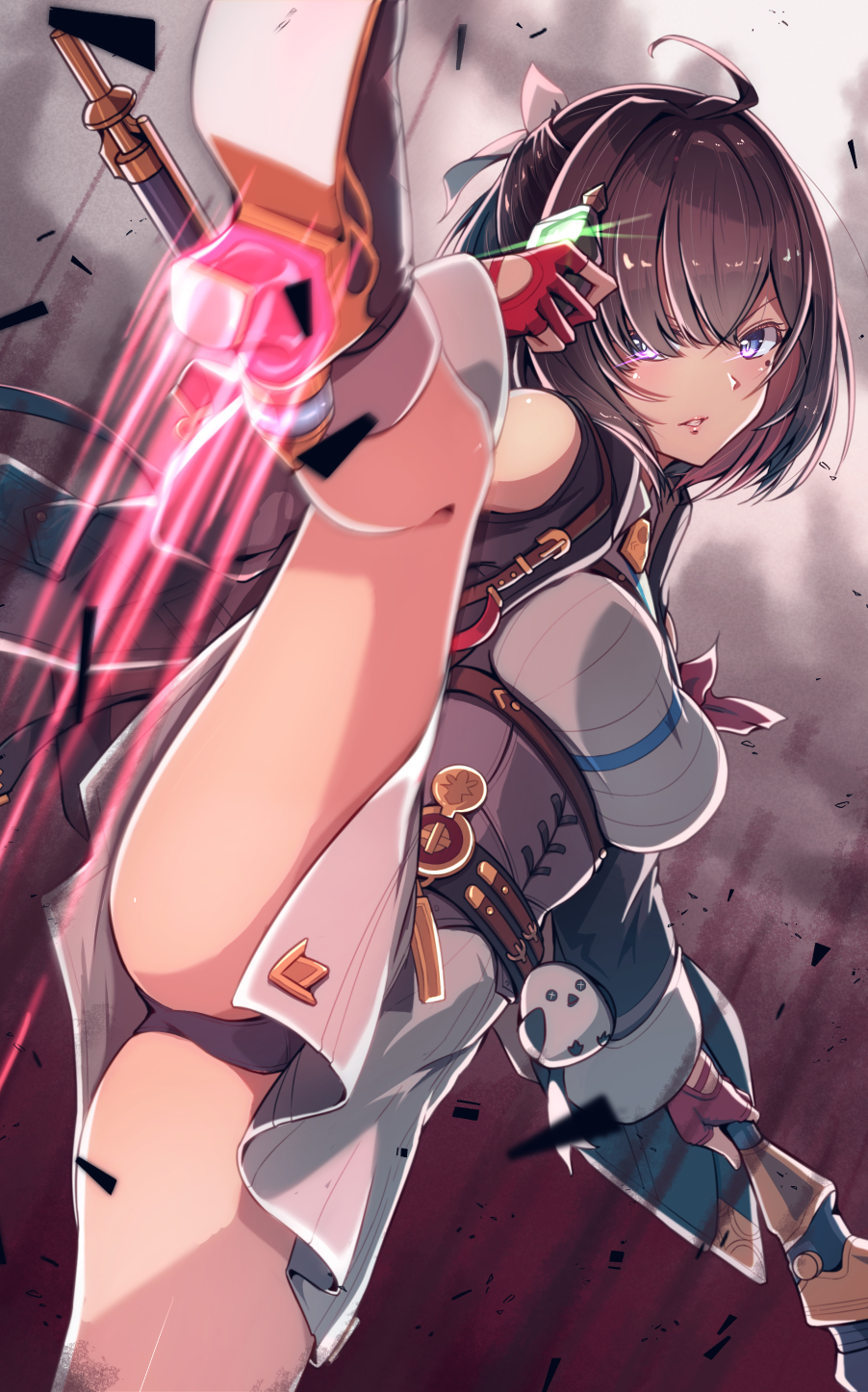 1girl, ahoge, atelier_(series), atelier_yumia, black_hair, black_panties, breasts, corset