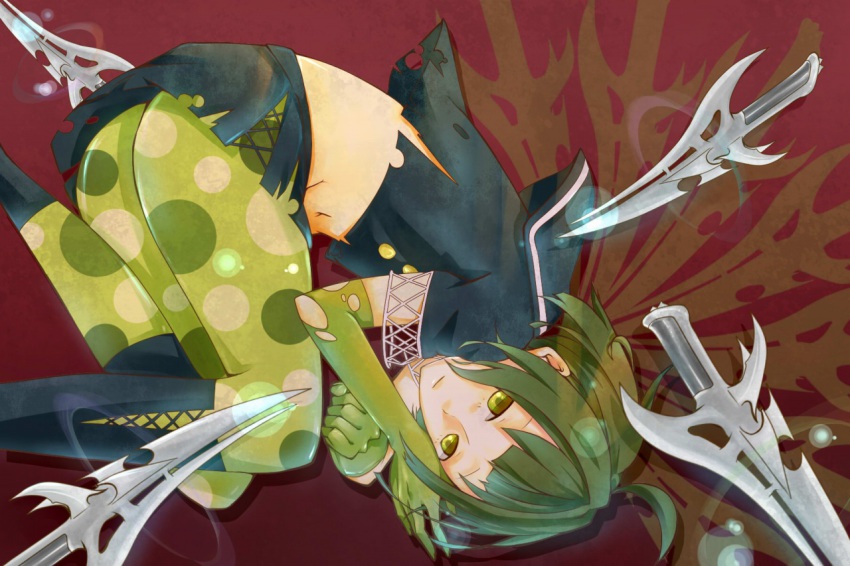 1girl, bad_id, bad_pixiv_id, boots, chikuno_(suzukaze), female_focus, gloves, green_hair