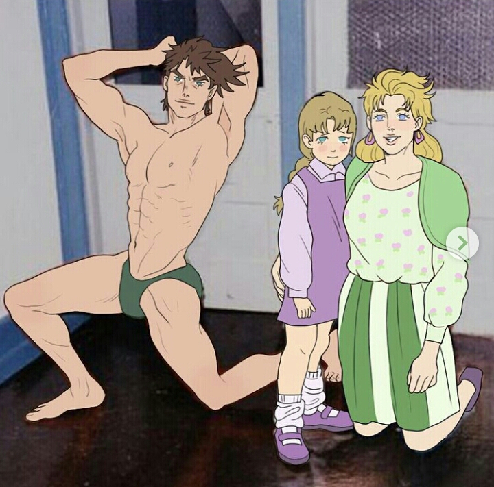 1boy, 2girls, abs, aged_down, arm_behind_head, armpits, arms_up, artist_request