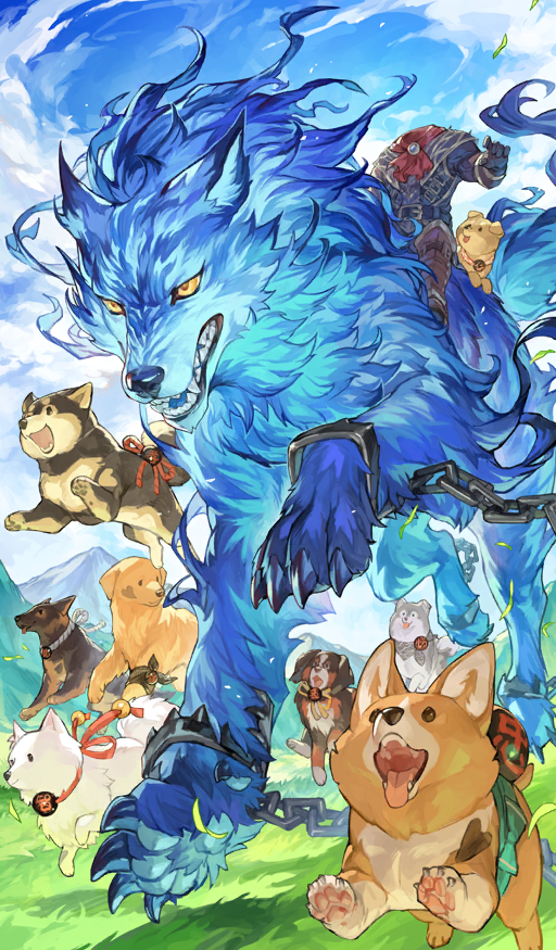 1boy, animal, animal_focus, ascot, belt, bernese_mountain_dog, black_belt, black_gloves