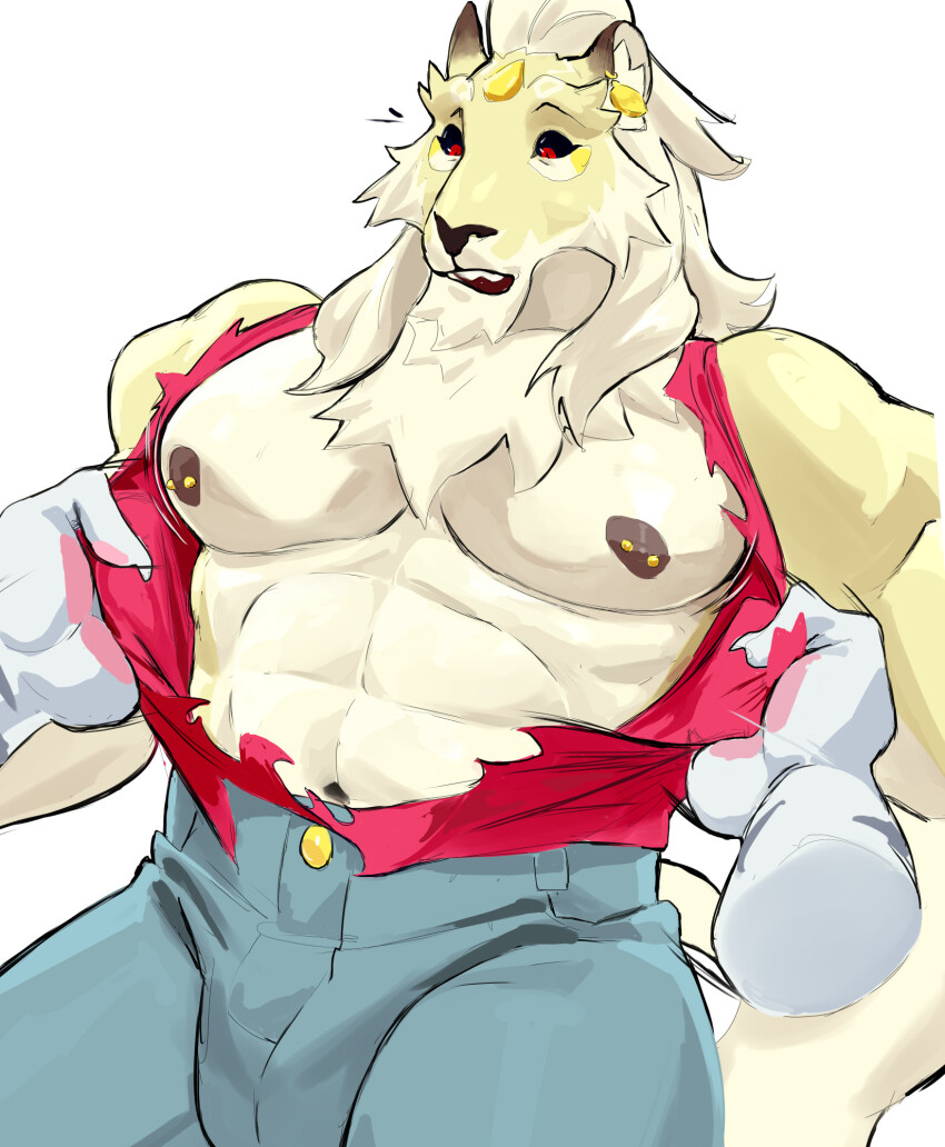 2boys, abs, animal_ears, bara, black_sclera, bulge, cat_n1p, claws