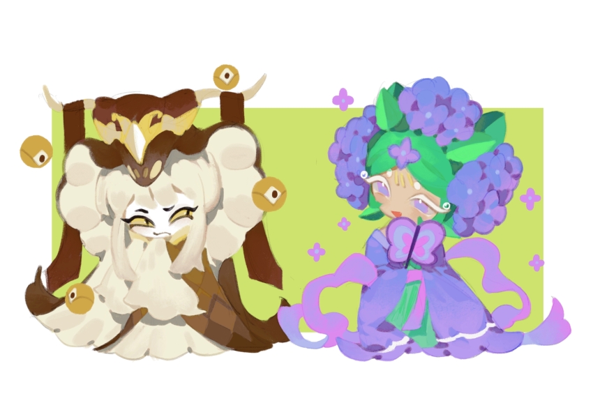 1girl, 1other, absurdres, androgynous, chinese_clothes, cookie_run, flower, hair_flower