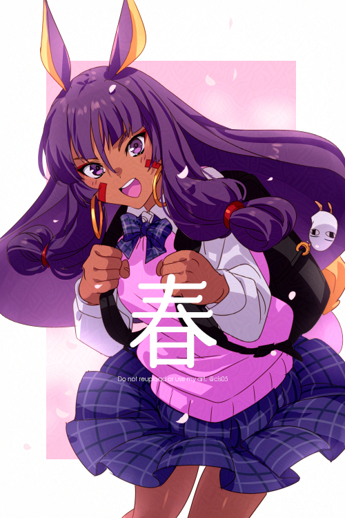 1girl, animal_ears, backpack, bag, blue_skirt, blush, breasts, character_doll