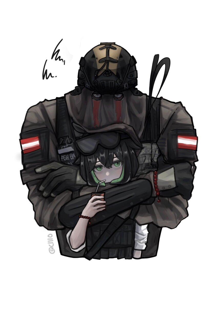 1boy, 1girl, artist_self-insert, austrian_flag, black_gloves, black_hair, bloodshot_eyes, blue_eyes