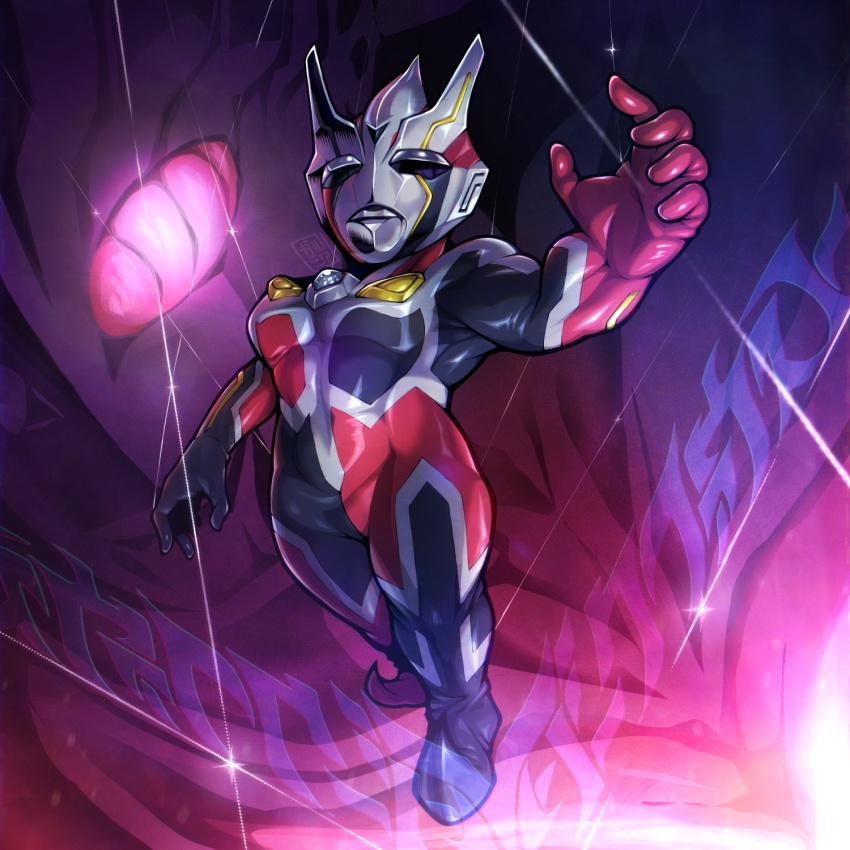 1boy, 1girl, alien, black_eyes, black_skin, character_background, chibi, color_timer