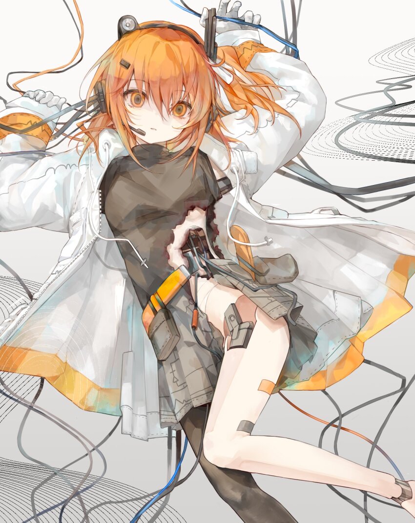 1girl, a.i._voice, adachi_rei, android, black_shirt, cable, closed_mouth, feet_out_of_frame