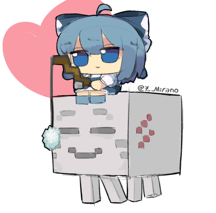 1girl, 7-mirano, blue_bow, blue_dress, blue_eyes, blue_hair, bow, cirno