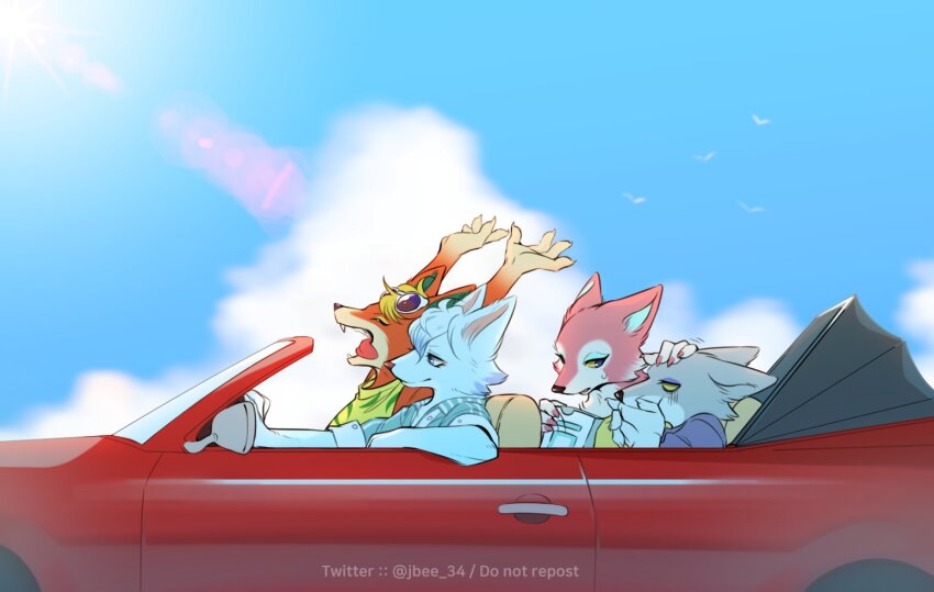 1boy, 3girls, animal_crossing, animal_crossing:_new_horizons, animal_ears, audie_(animal_crossing), blonde_hair, blue_sky