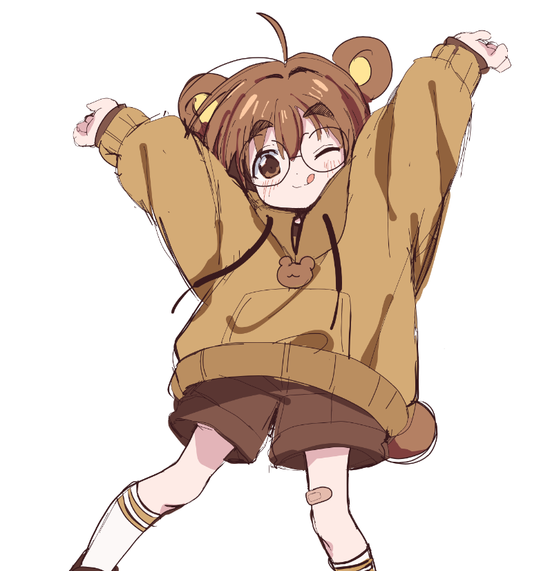 1other, 2000s_(style), ahoge, androgynous, animal_ears, arms_up, artist_self-insert, bandaid