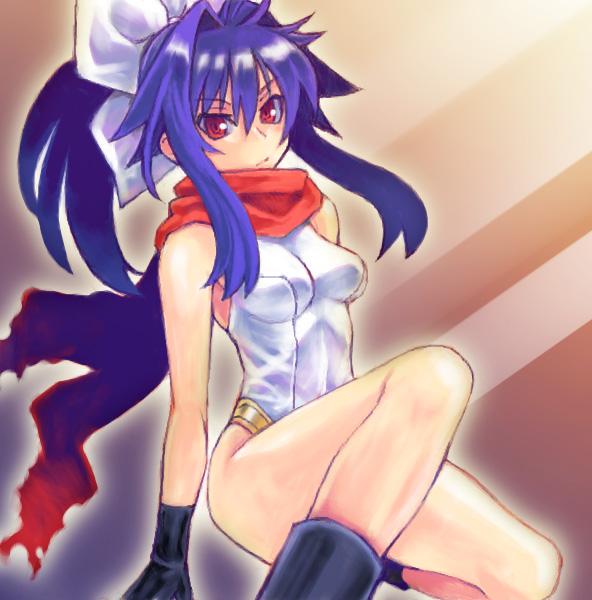 1girl, bare_legs, blue_hair, female_focus, hikabe_sakuho, long_hair, one-piece_swimsuit, ponytail