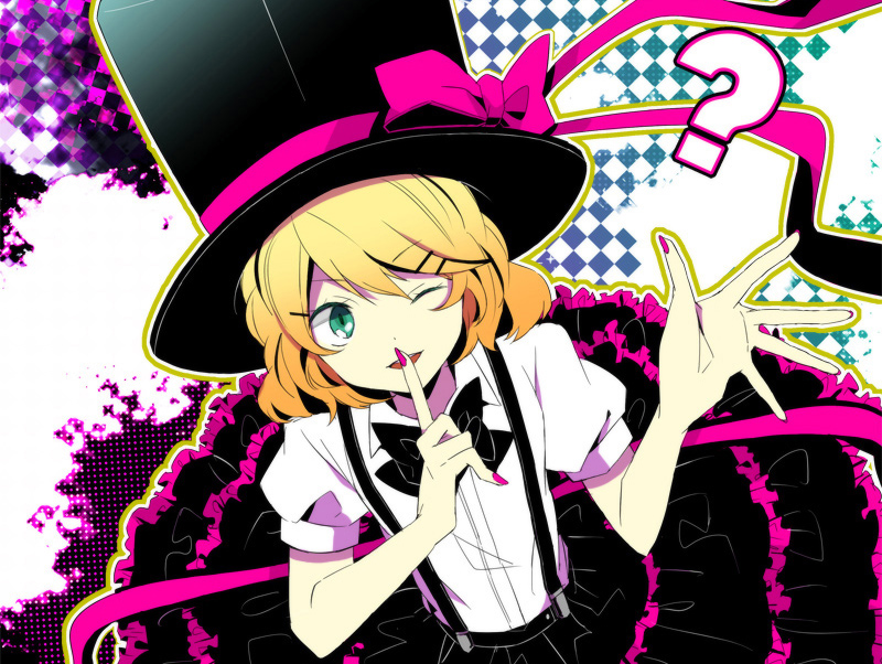 1girl, ?, aqua_eyes, bad_anatomy, bad_hands, blonde_hair, bonus_stage_(vocaloid), female_focus