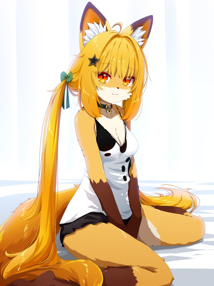 1girl, :3, ahoge, animal_ear_fluff, animal_ears, animal_feet, animal_nose, bare_shoulders