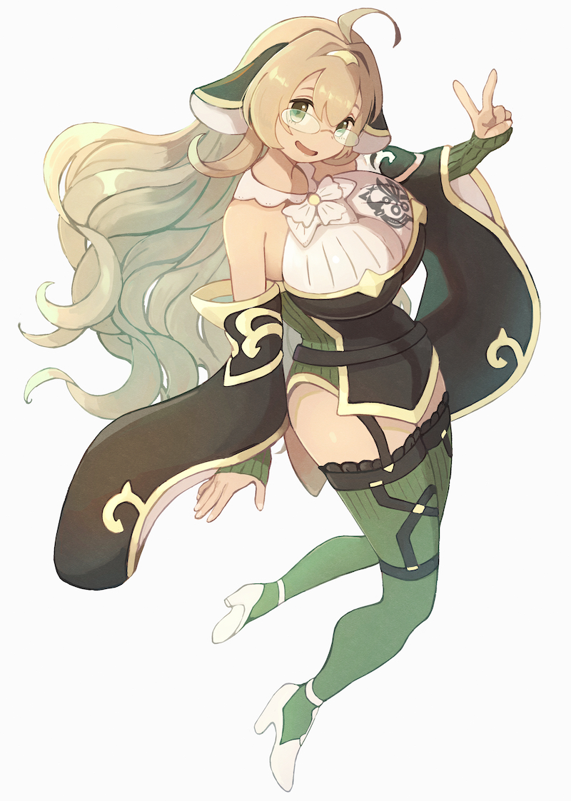 1girl, ahoge, blonde_hair, breasts, detached_sleeves, duel_monster, full_body, genni_(yu-gi-oh!)