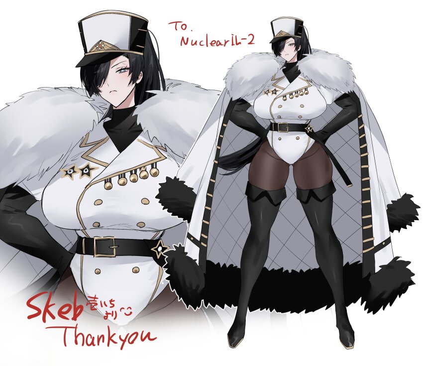 1girl, absurdres, azur_lane, black_hair, boots, breasts, coat, commander_(azur_lane)