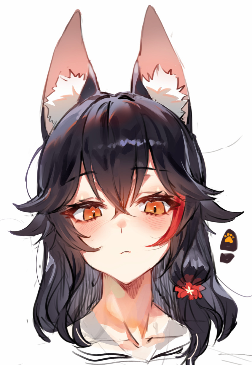 1girl, animal_ear_fluff, animal_ears, black_hair, blush, closed_mouth, collarbone, commentary