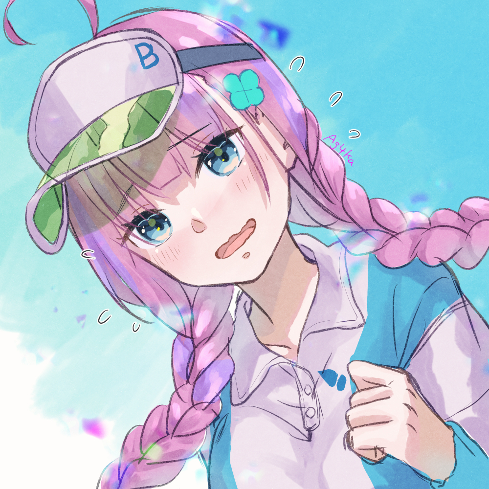 1girl, ahoge, aqua_eyes, braid, clover_hair_ornament, date_akari, hair_ornament, heaven_burns_red