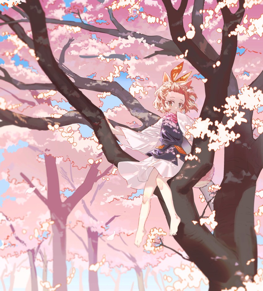 1girl, absurdres, ash_blossom_&amp;_joyous_spring, brown_eyes, brown_hair, cherry_blossoms, dress, duel_monster
