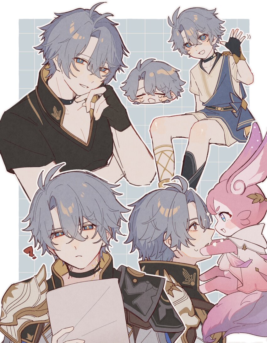 1boy, ?, aged_down, ancient_greek_clothes, antenna_hair, black_choker, black_gloves, black_shirt