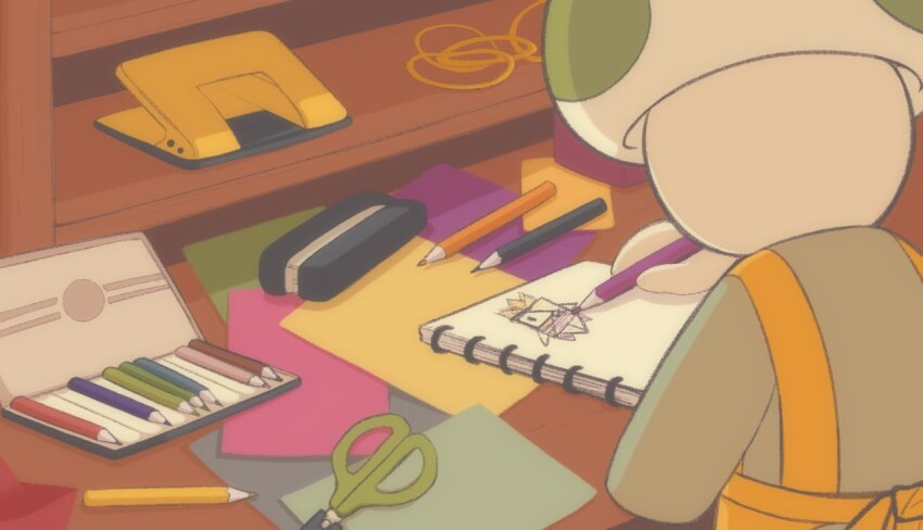 aliencandyy, apron, back_bow, bad_id, bad_tumblr_id, blue_shirt, bow, colored_pencil