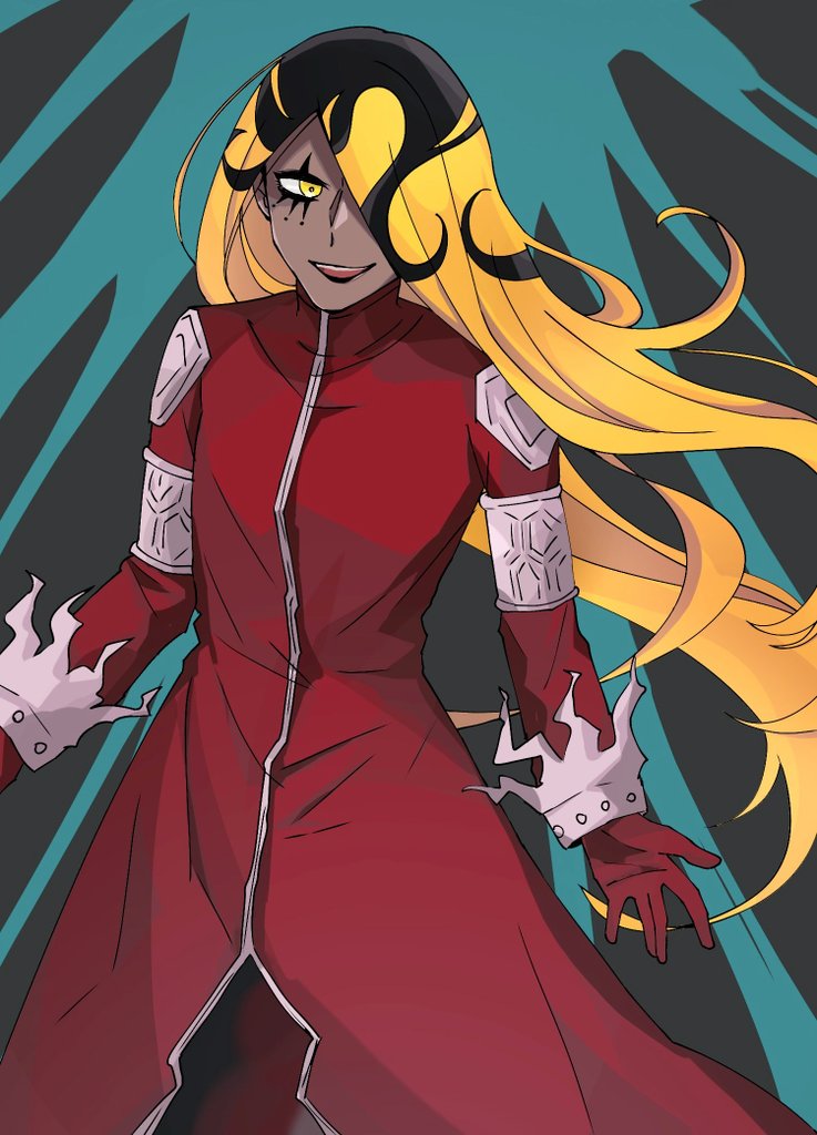 1boy, armband, black_background, black_eyeliner, black_hair, black_lips, blonde_hair, blue_background