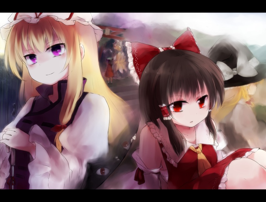 5girls, animal_ears, ascot, bad_id, bad_pixiv_id, blonde_hair, bow, braid